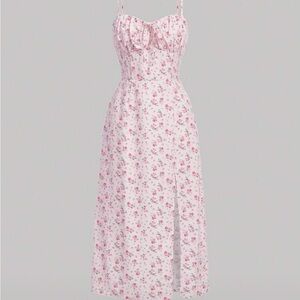 NWT Pink Ditsy Floral Print Split Thigh Cami Dress